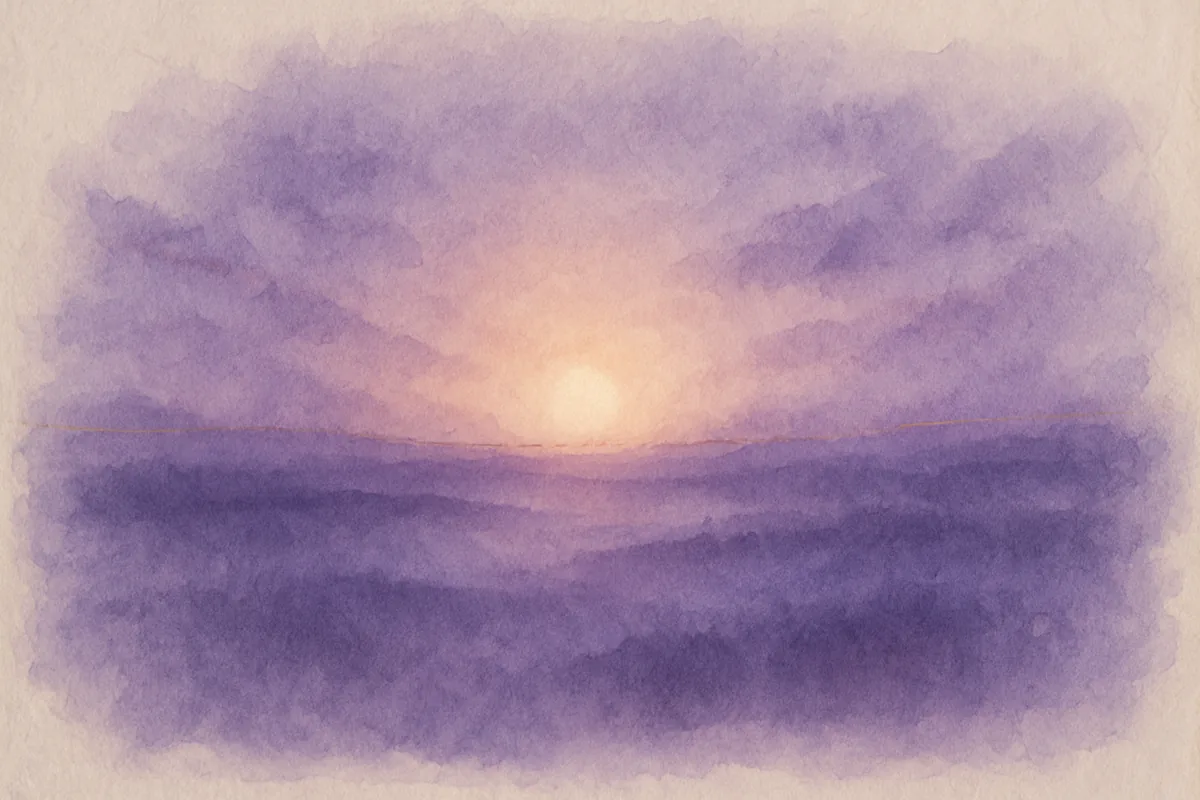 Illustration aquarelle poétique aux tons violet profond, dans le style de La Clairière, évoquant combien de temps dure un éveil spirituel.