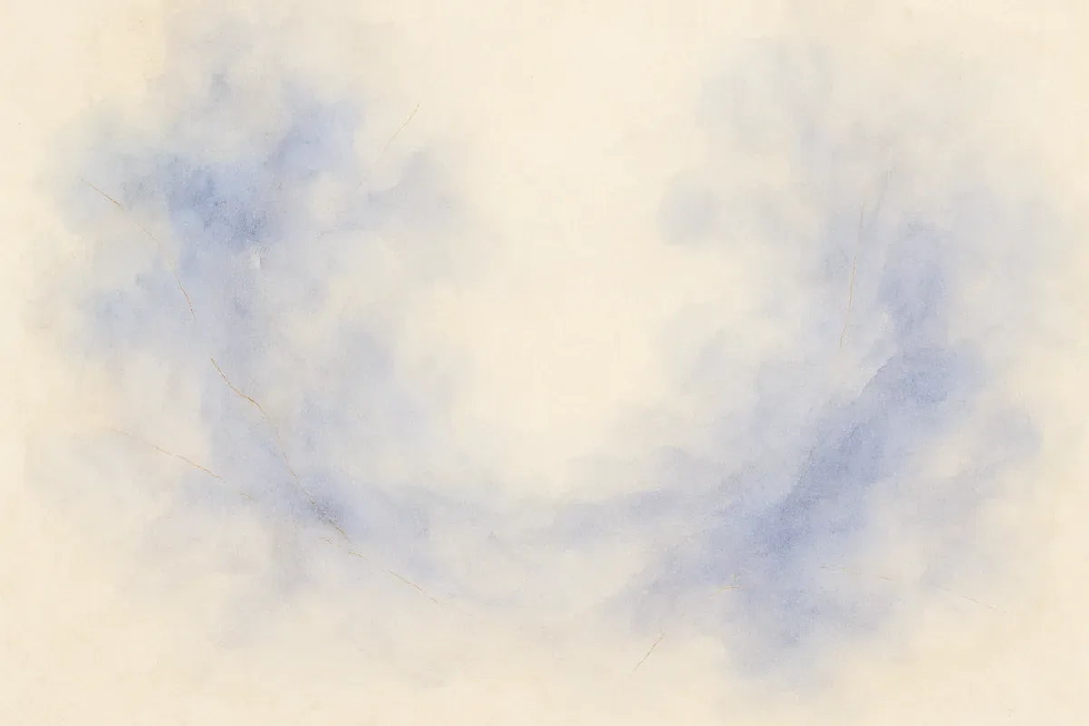 Illustration aquarelle poétique aux tons bleu doux, dans le style de La Clairière, évoquant désencombrer sa maison, alléger sa tête