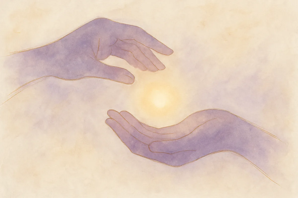 Illustration aquarelle poétique aux tons mauve, dans le style de La Clairière, évoquant est-il toujours bon de se sentir utile.