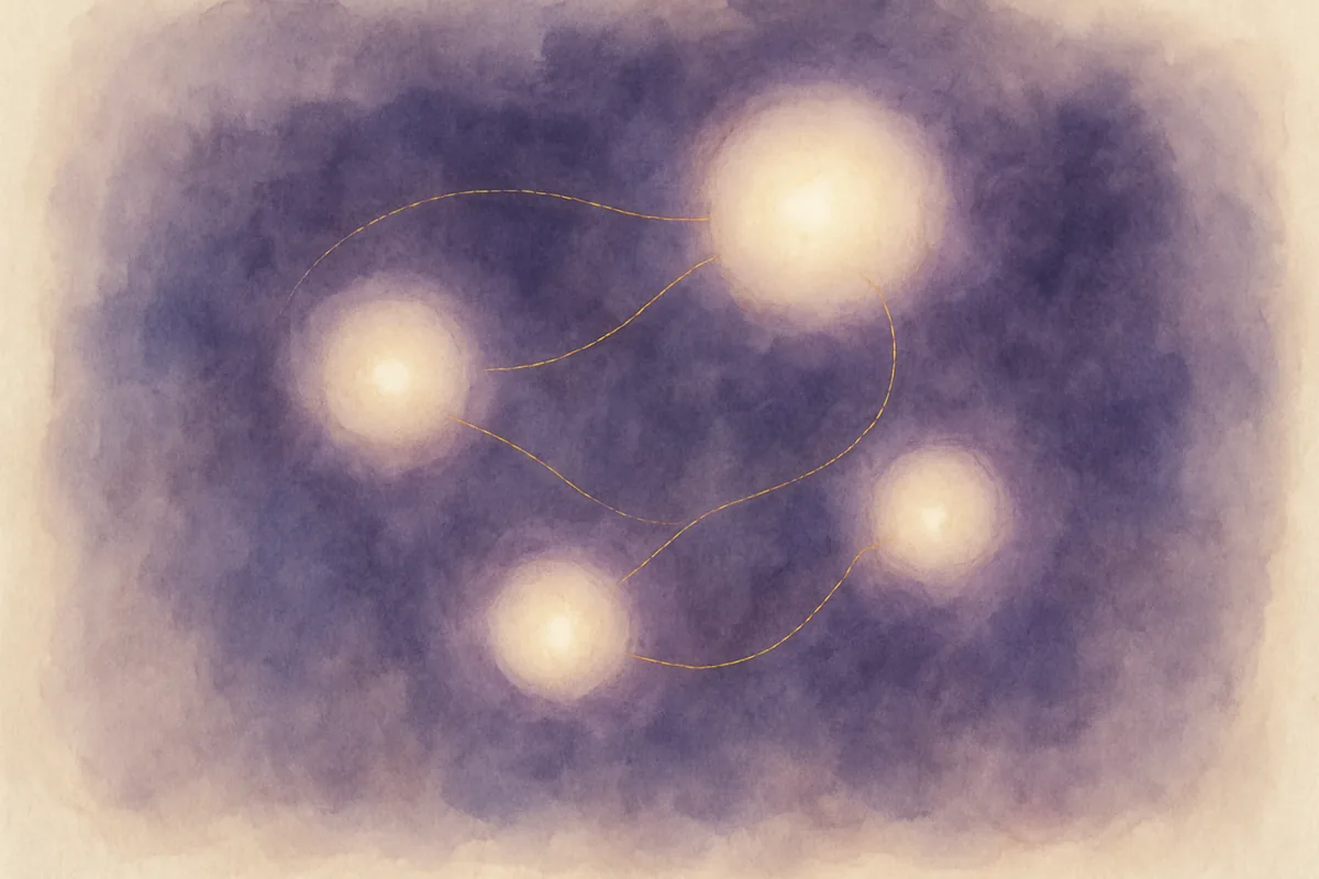 Illustration aquarelle poétique aux tons violet profond, dans le style de La Clairière, évoquant à quelle famille d'âmes appartenez-vous.
