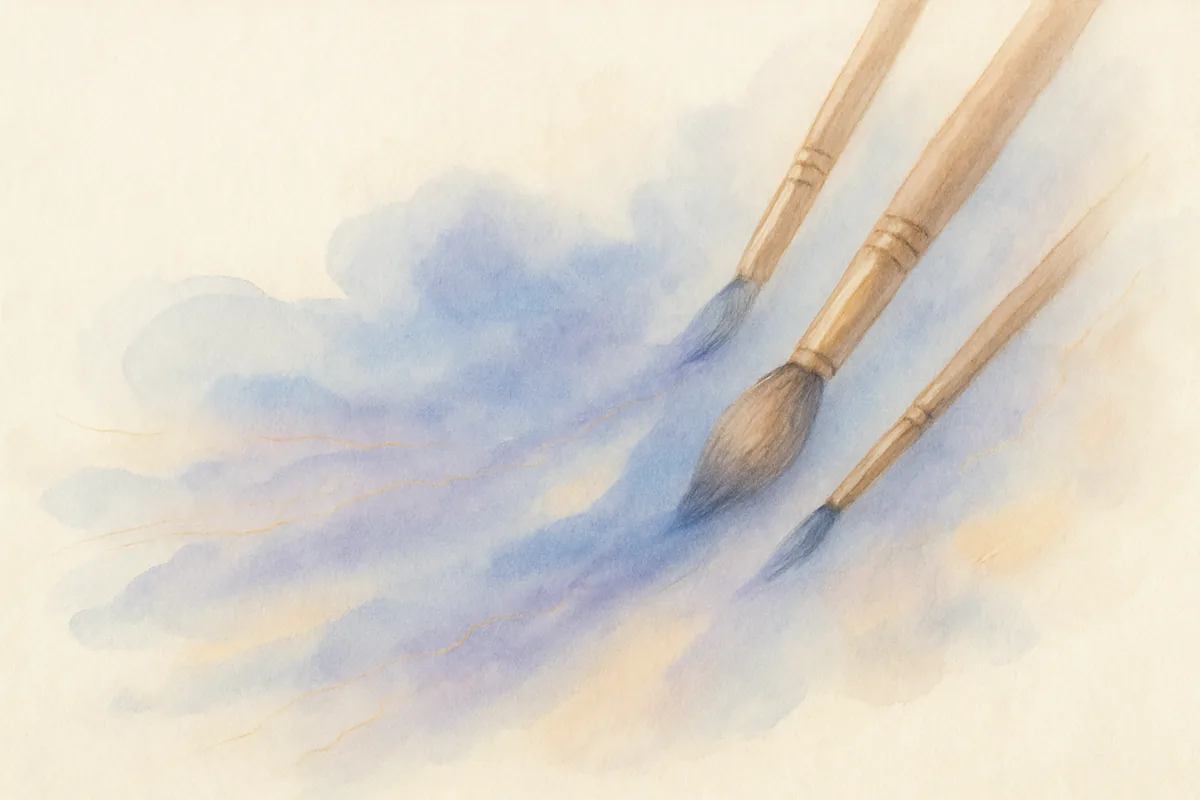 Illustration aquarelle poétique aux tons bleu doux, dans le style de La Clairière, évoquant bien choisir sa formation en art thérapie.