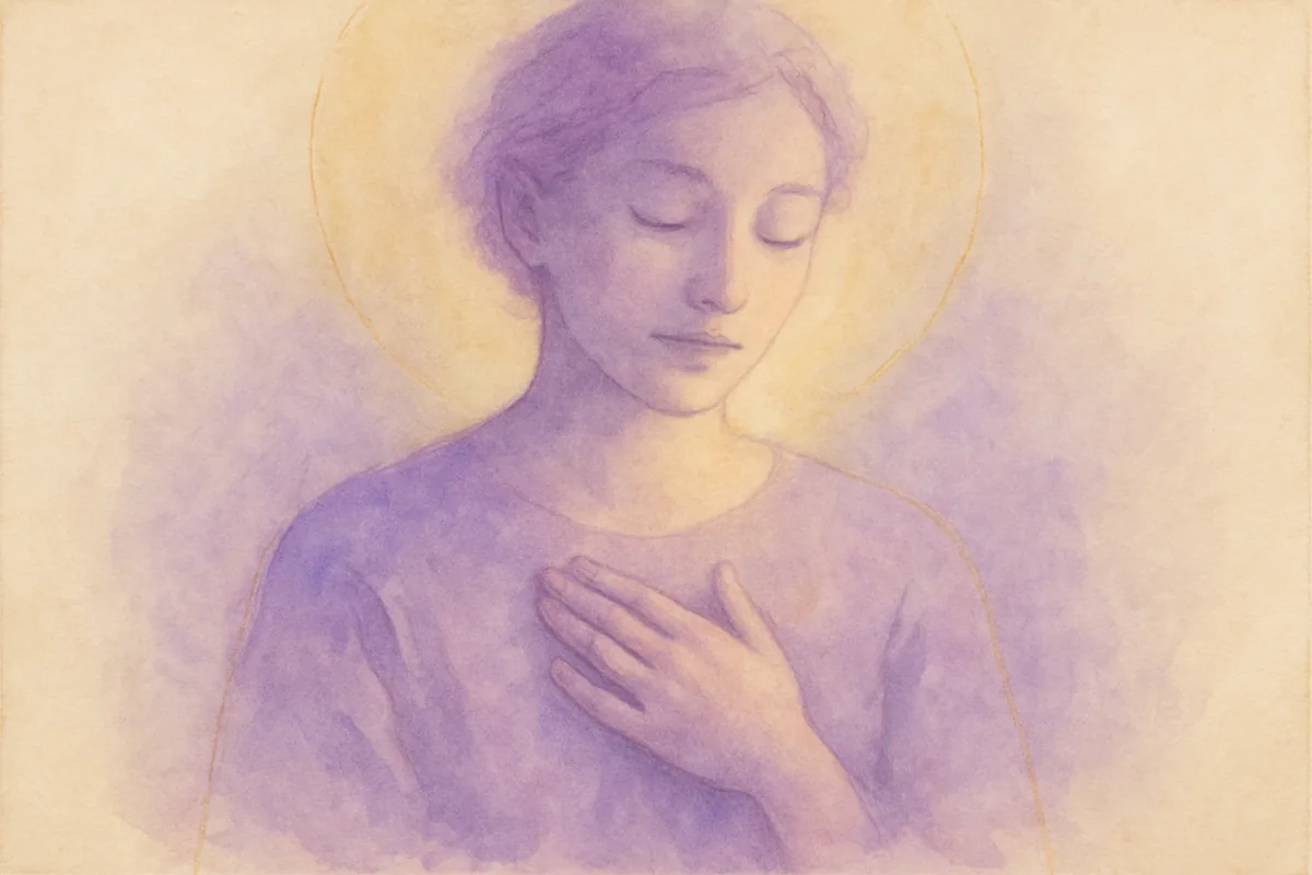 Illustration aquarelle poétique aux tons mauve, dans le style de La Clairière, évoquant guide complet Ho'oponopono : la clé hawaïenne du bonheur.