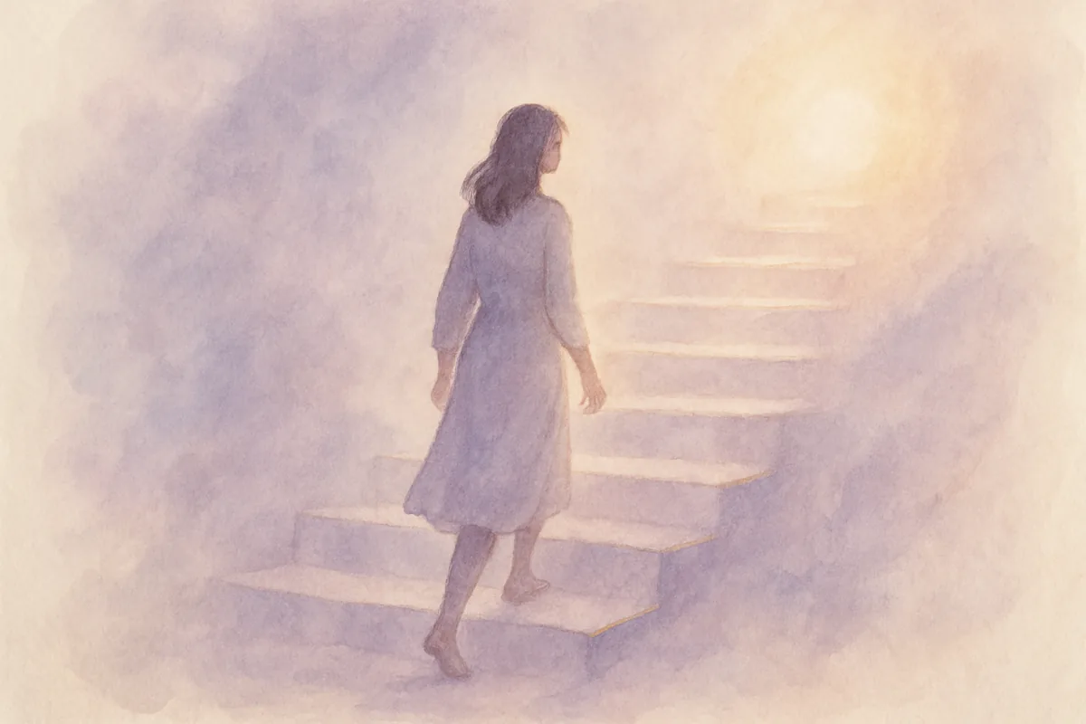 Illustration aquarelle poétique aux tons mauve, dans le style de La Clairière, évoquant le développement personnel avec Max Piccinini.