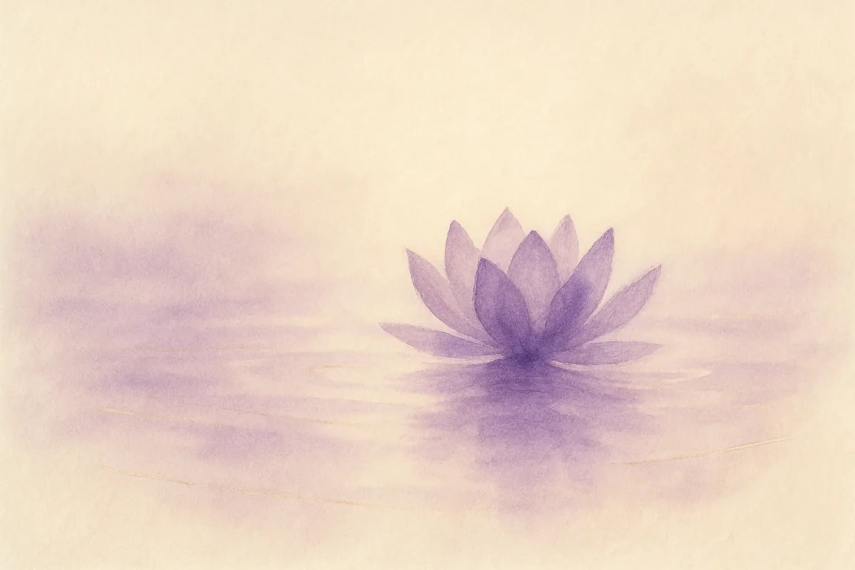 Illustration aquarelle poétique aux tons violet profond, dans le style de La Clairière, évoquant le Nirvana, un état de libération ultime.