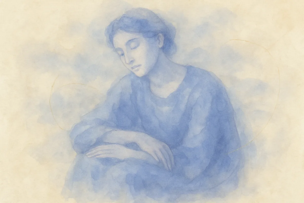 Illustration aquarelle poétique aux tons bleu doux, dans le style de La Clairière, évoquant pourquoi vous n'arrivez plus vraiment à vous reposer.