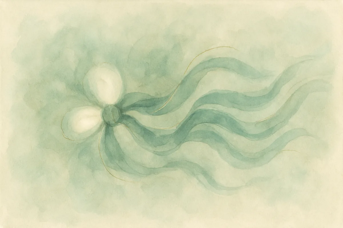 Illustration aquarelle poétique aux tons vert jade, dans le style de La Clairière, évoquant pourquoi nos émotions se bloquent dans le ventre.