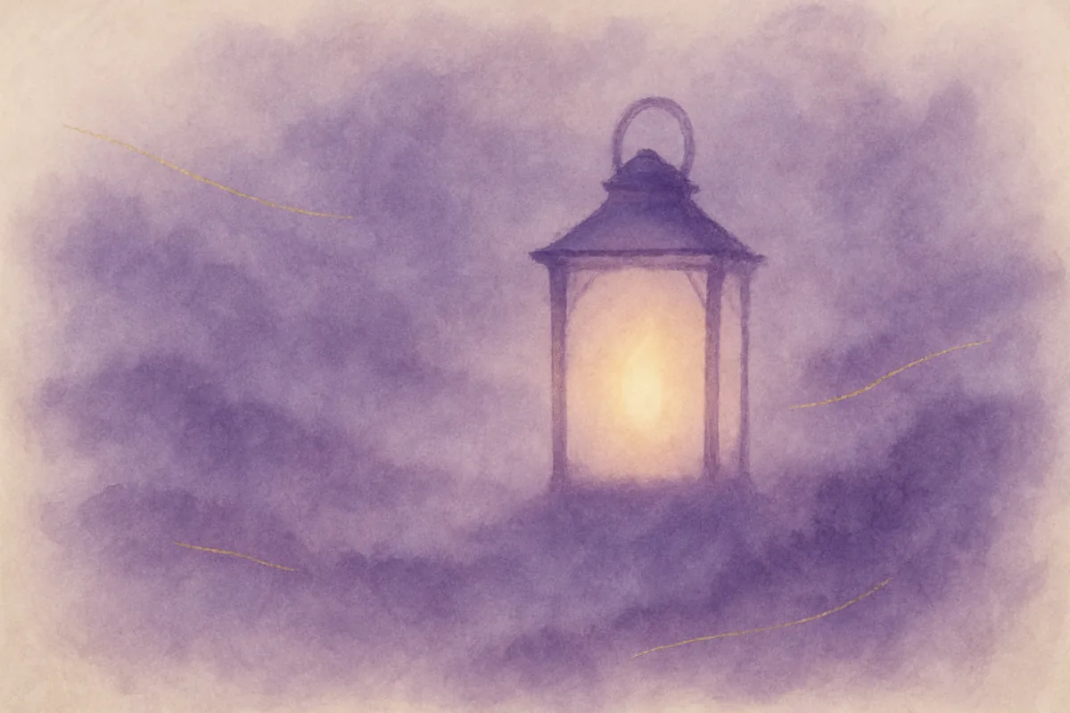 Illustration aquarelle poétique aux tons violet profond, dans le style de La Clairière, évoquant qu'est-ce qu'un guide spirituel.