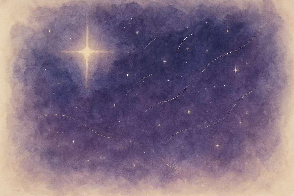 Illustration aquarelle poétique aux tons violet, dans le style de La Clairière, évoquant reconnaître les signes de ses guides