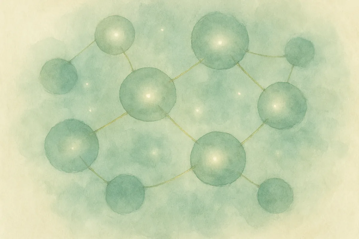 Illustration aquarelle poétique aux tons vert jade, dans le style de La Clairière, évoquant rééquilibrer les neurotransmetteurs : Quand ? Pourquoi ? Comment.