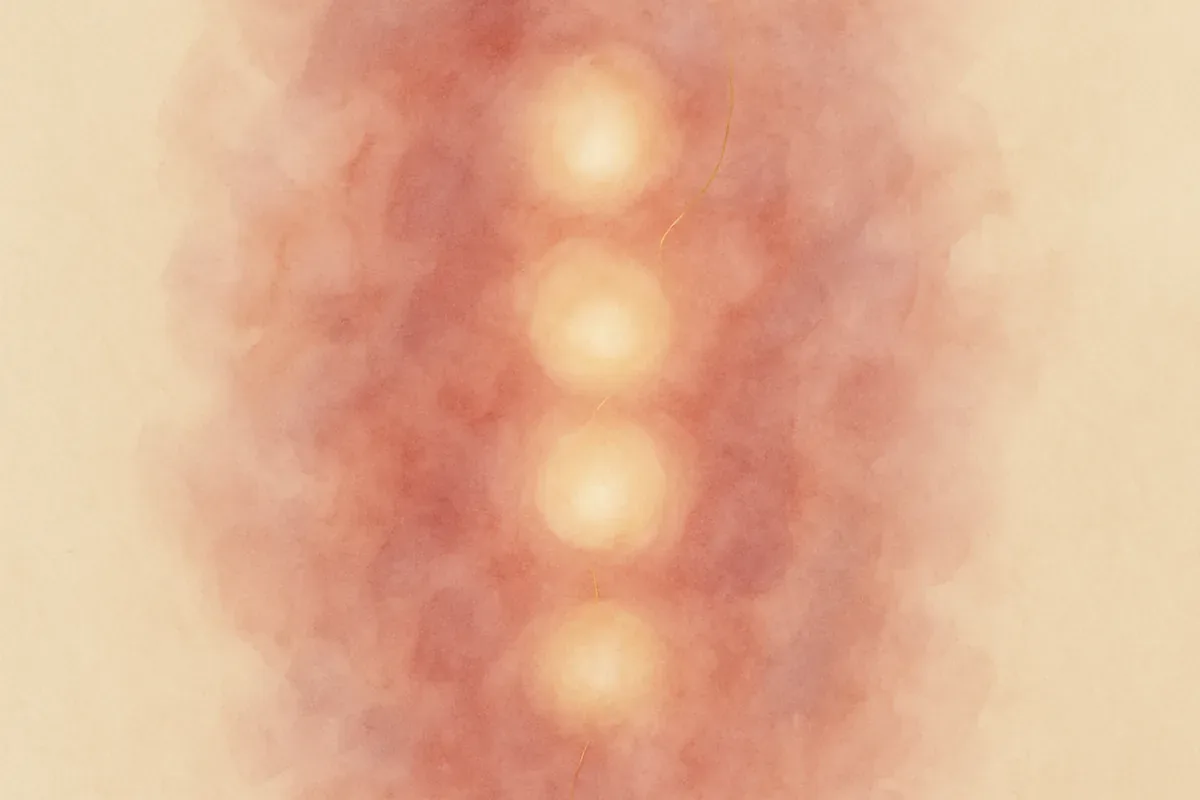 Illustration aquarelle poétique aux tons rose poudré, dans le style de La Clairière, évoquant rééquilibrer ses chakras : les bases