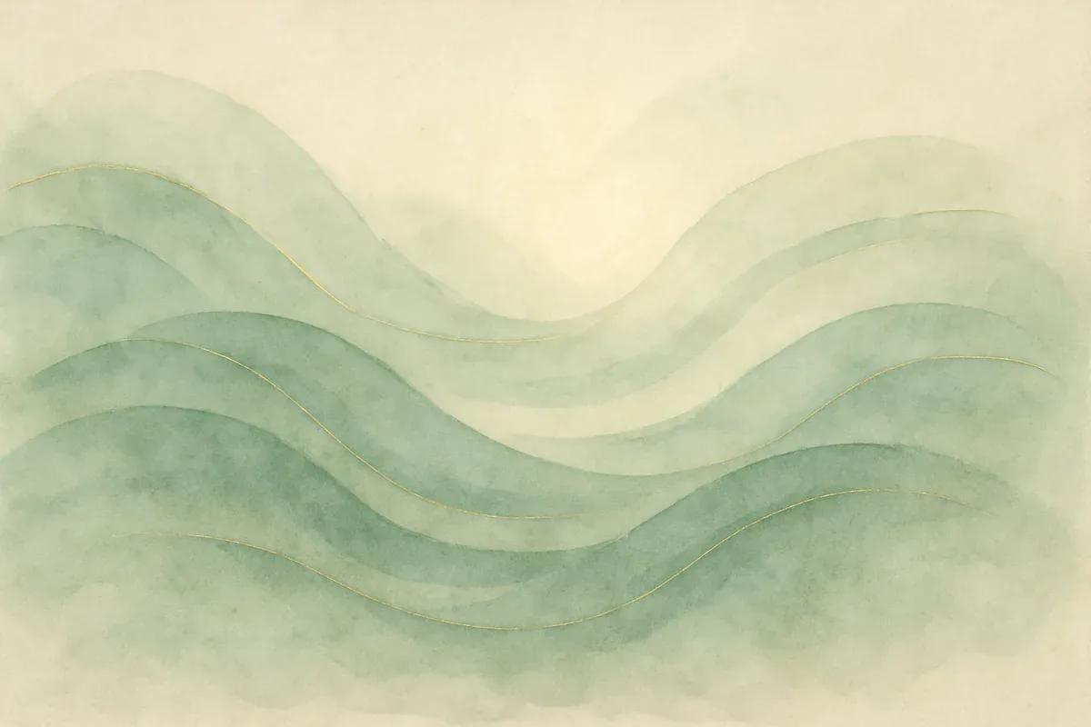 Illustration aquarelle poétique aux tons vert jade, dans le style de La Clairière, évoquant respiration anti-stress : les exercices simples