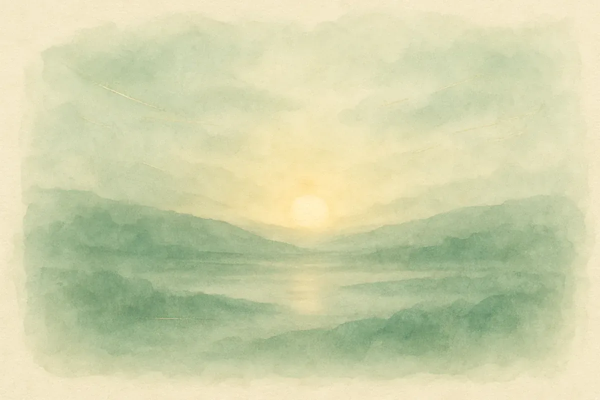 Illustration aquarelle poétique aux tons vert jade, dans le style de La Clairière, évoquant retrouver de l’énergie quand on est épuisé