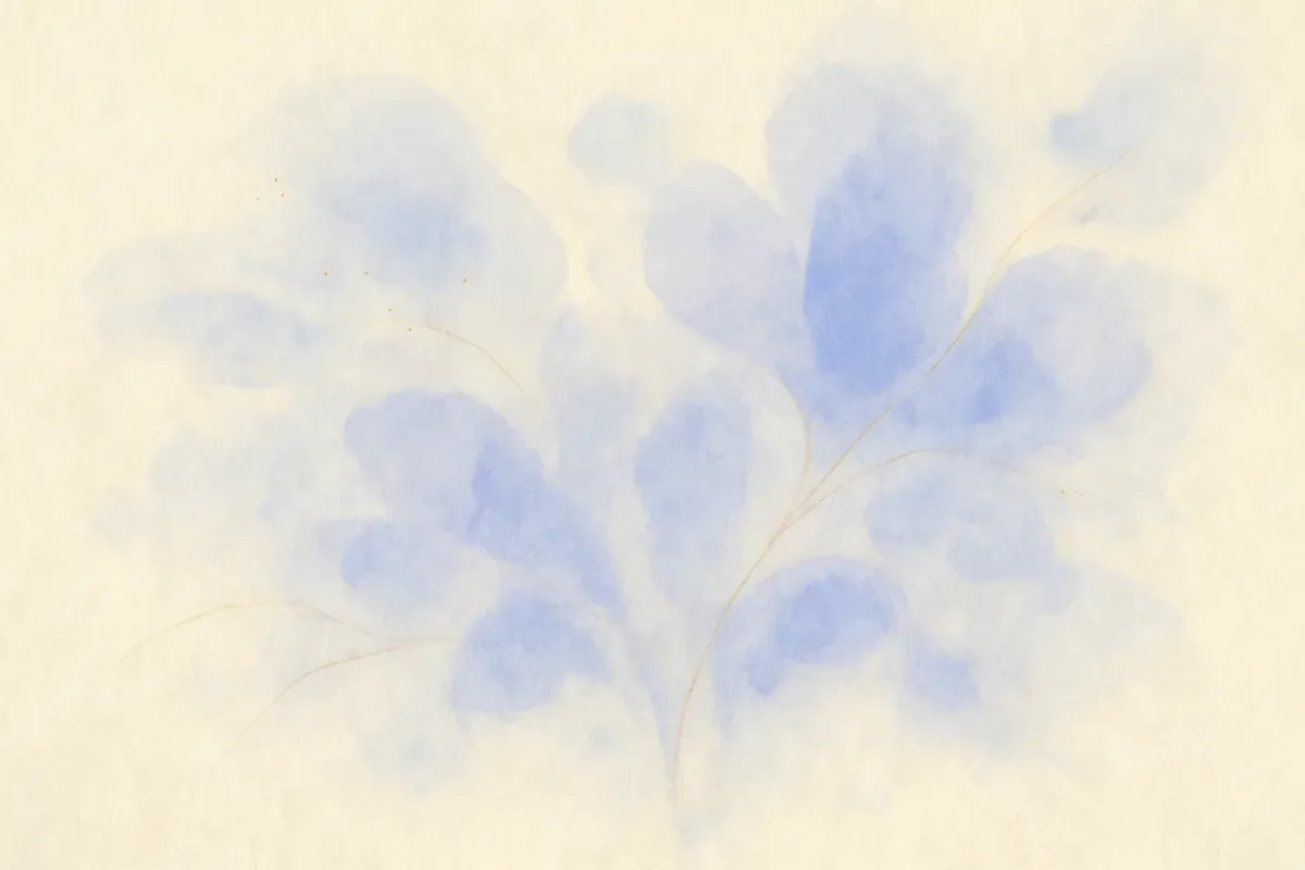 Illustration aquarelle poétique aux tons bleu doux, dans le style de La Clairière, évoquant réveiller sa créativité sans pression