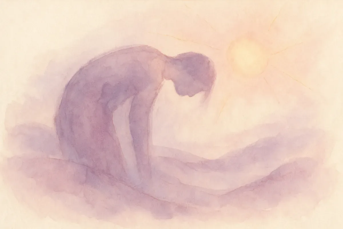 Illustration aquarelle poétique aux tons mauve, dans le style de La Clairière, évoquant sortir du burn-out : reconnaître les premiers signes