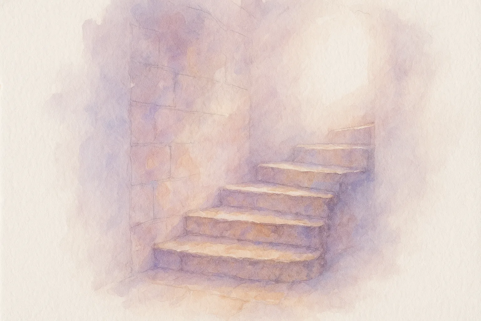 Escalier de pierre en aquarelle, illustration de la conférence de Meik Reinhardt sur les vies antérieures