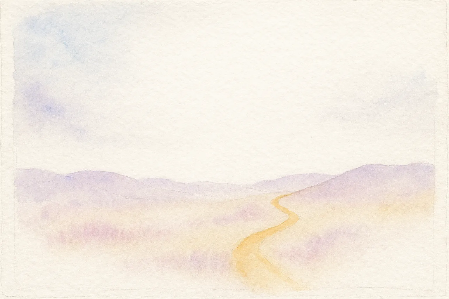 Aquarelle claire : un sentier monte vers un horizon lumineux