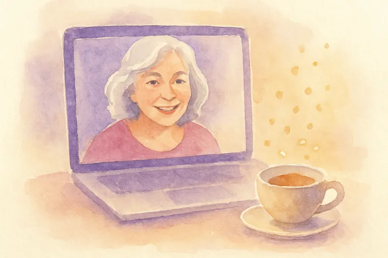 Hannah en visioconférence chaleureuse — aquarelle